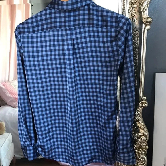 Blue checkered print button down - Picture 4 of 8